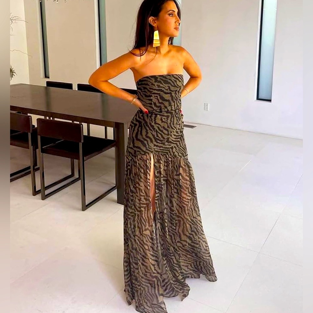 Women Tube Dress Tiger Stripe Maxi Dress Strapless Large